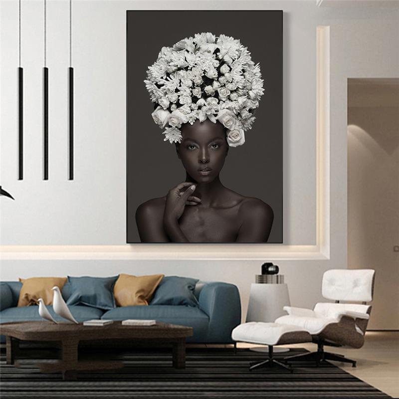 Arte Nordico Donna Africana Pittura su Tela Donna Africana Poster Stampe Immagini Arte da Parete per Soggiorno Decorazione Parete Casa Cuadros