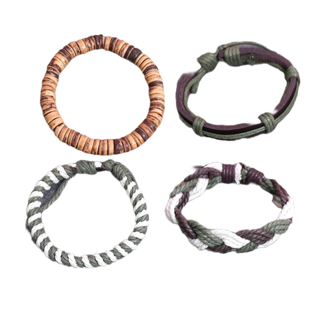 Trendy Men's Retro Woven Cowhide Bracelet Set - Handmade Jewelry