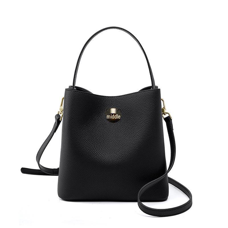 Women s 2026 Spring/Summer Genuine Leather Bucket Bag - Large Capacity Shoulder Messenger Handbag