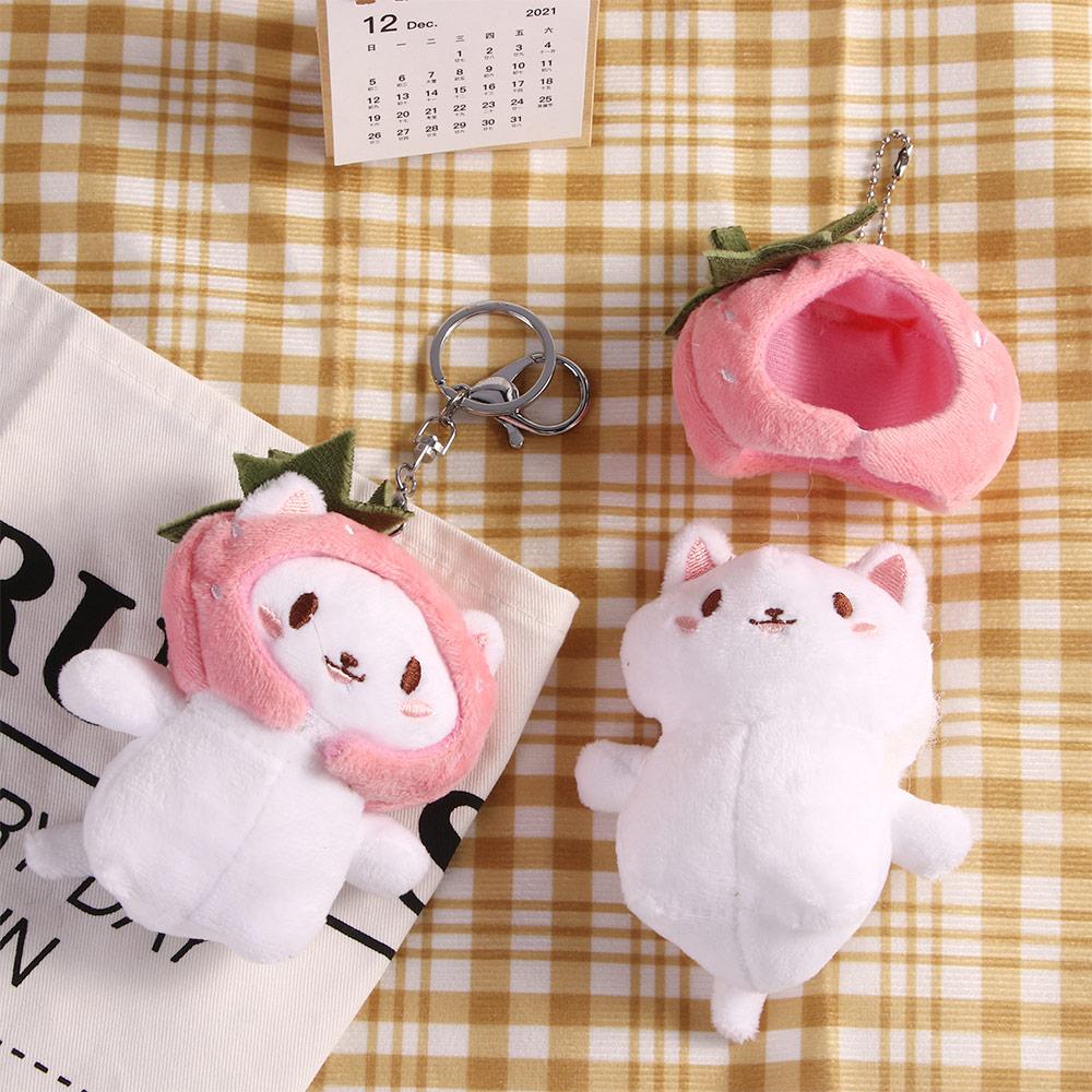 1Pc Cute Snapper Head Set Keychain Cat Plush Action Figure Key Chain Doll Pendant Bag Accessories Baby Keyring