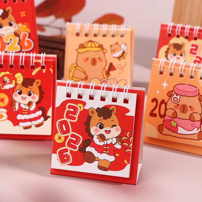 2026 Süßes Capybara Pferd Schreibtischkalender Mini Tragbar Spiralbindung Kalender Bücher Mädchenhaftes Herz Zeitmanagement Schreibtischdekorationen