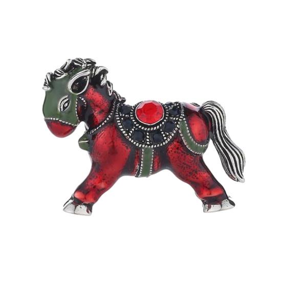 Retro Style Brooch Enamel Golden Plated Horse Design Brooch Pin Suit Collar Lapel Badge Stylish Accessory