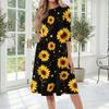 Women’s Floral Print Midi Dress with Crew Neck Three Quarter Sleeves Soft Fabric Casual A Line Fit for Daily Wear