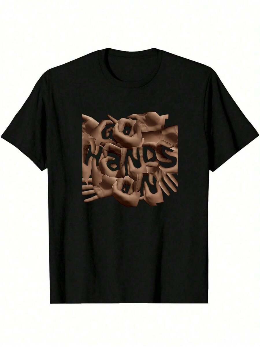 

Printed With The WoLINs GO HANDS ON - Casual Hip-Hop Streetwear,Unisex s Casual Short-Sleeve T-Shirt XXL