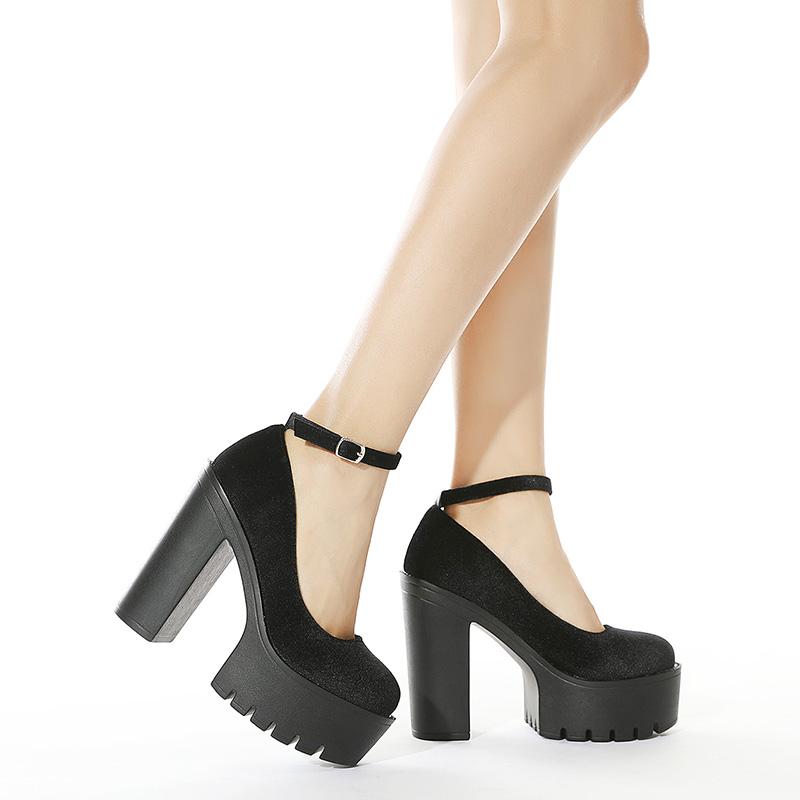 Primavera otoño zapatos de plataforma sexis para mujer zapatos de tacón alto grueso zapatos de plataforma de gamuza con suela de goma negra para mujer