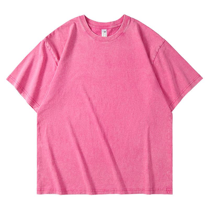 Retro bawełniany T-shirt z efektem sprania, 230g, Prany, Krótki rękaw, Okrągły dekolt, Luźny krój, Wzór płatka śniegu, Męska odzież codzienna