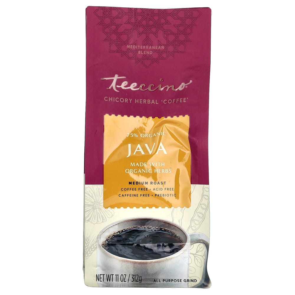 Teeccino Chicory Herbal Coffee, Java Medium Roast, Caffeine-Free, 312g (11oz)
