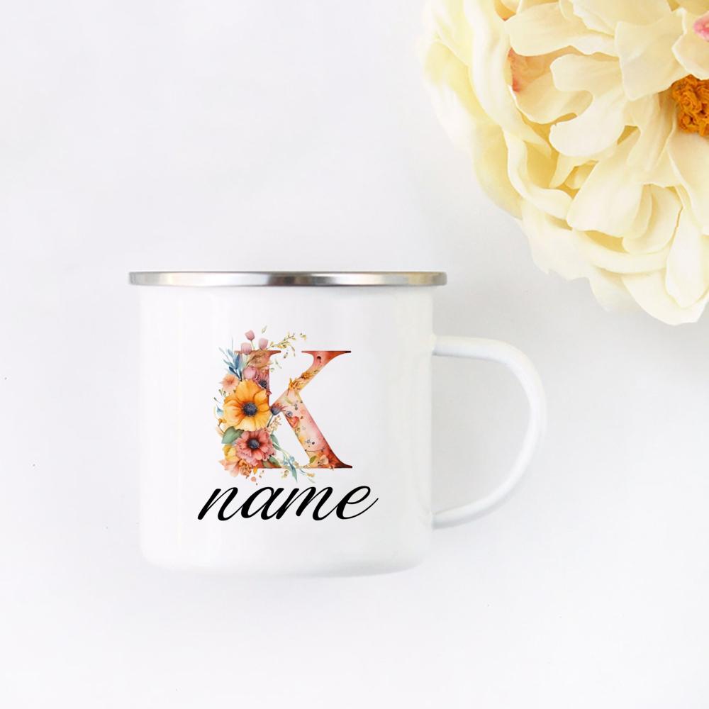 Personalisierte Blumige Initialen Namensbecher Benutzerdefinierter Name Tee Kaffee Heiße Schokolade Tasse Braut Brautjungfer Muttertag Geschenk für Sie