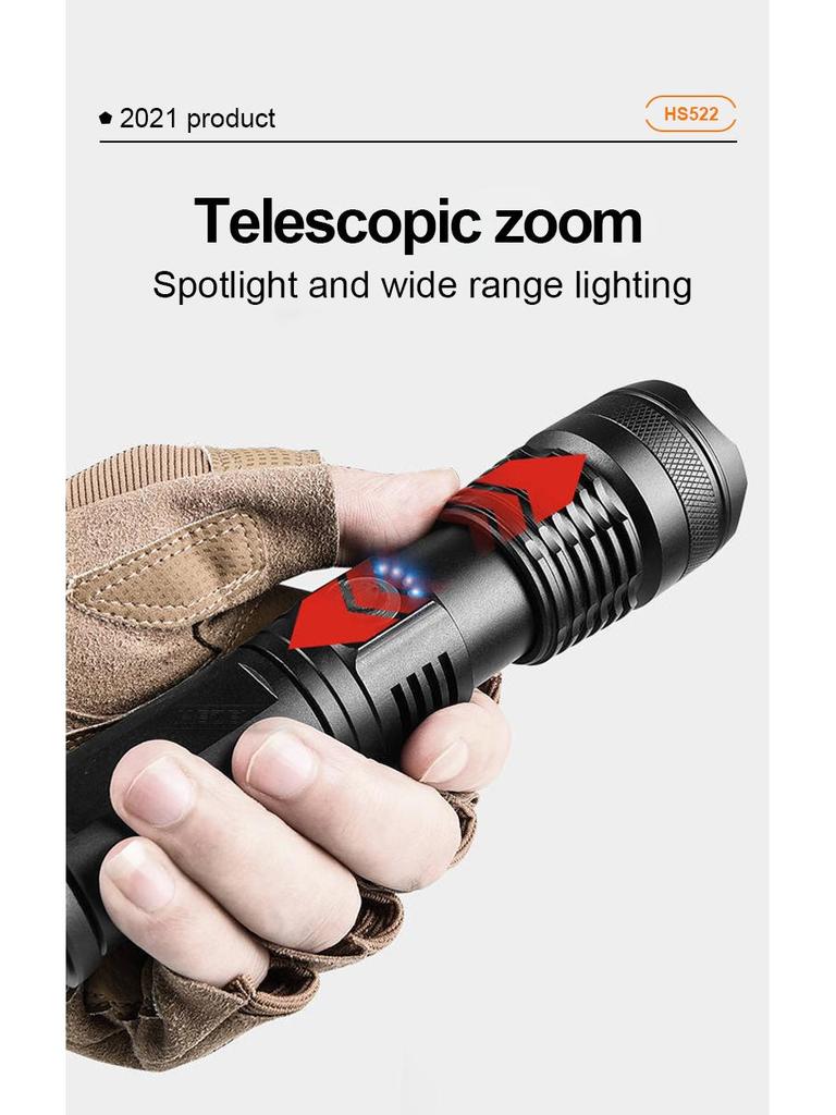 XHPp50 Aluminum Alloy Waterproof Flashlight with Telescopic Zoom & USB Charging