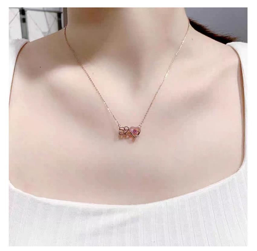S925 Sterling Silver Heartbeat Necklace for Women with Pink Diamond - Bestselling Simple, Versatile Fashion