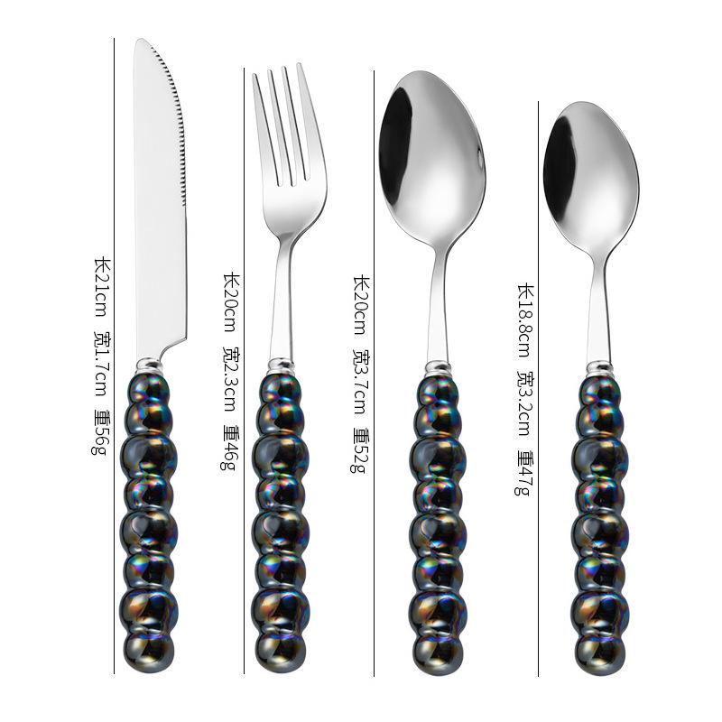 4-Piece Cutlery Set, Stainless Steel Flatware Sets with Chubby Bubble Pattern Ceramic Handle Utensils Including Knife Fork Spoon