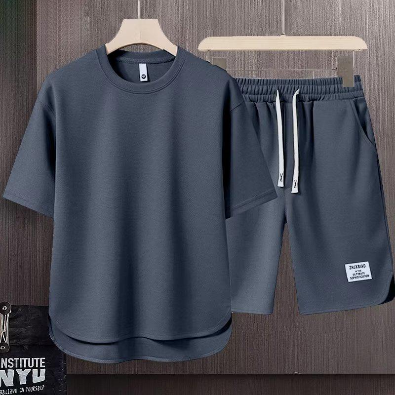 Men's High-Quality Summer Casual Short-Sleeve T-Shirt Set with Breathable Round Neck
