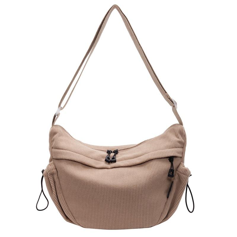 Corduroy autumn and winter crescent leisure bag messenger bag women's versatile dumpling bag solid color light travel shoulder bag