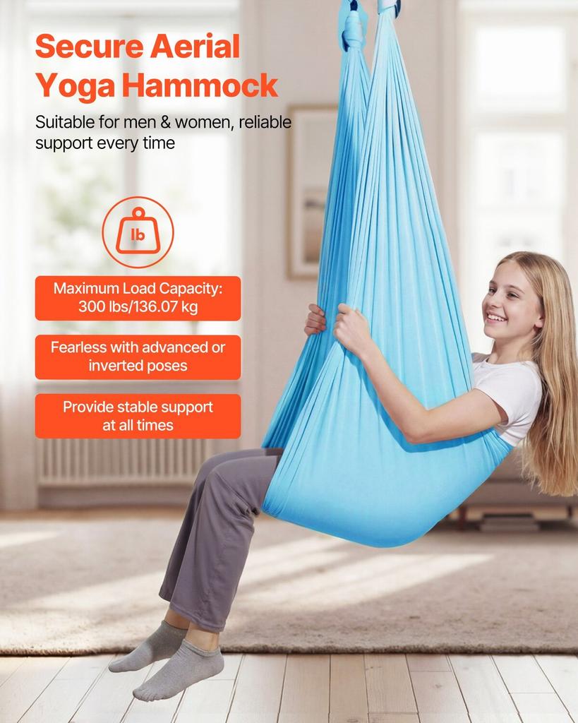 Aerial Yoga Hammock, Maximum 136.07 kg Load Aerial Silk, Yoga Swing with Nylon Fabric, Daisy Rope, PE Zipper Bag, Gymnastics Swings Suitable for Men