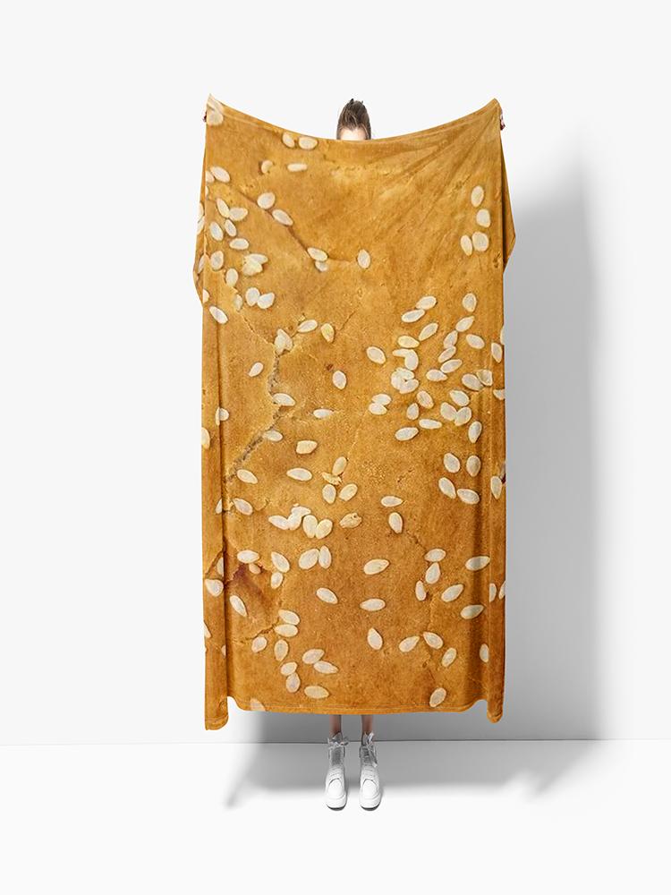 130x150cm1pc Hamburger Print Blanket, Funny Food Flannel Round Blanket, Soft Warm Throw Blanket Nap Blanket For Couch Sofa 75x90cm
