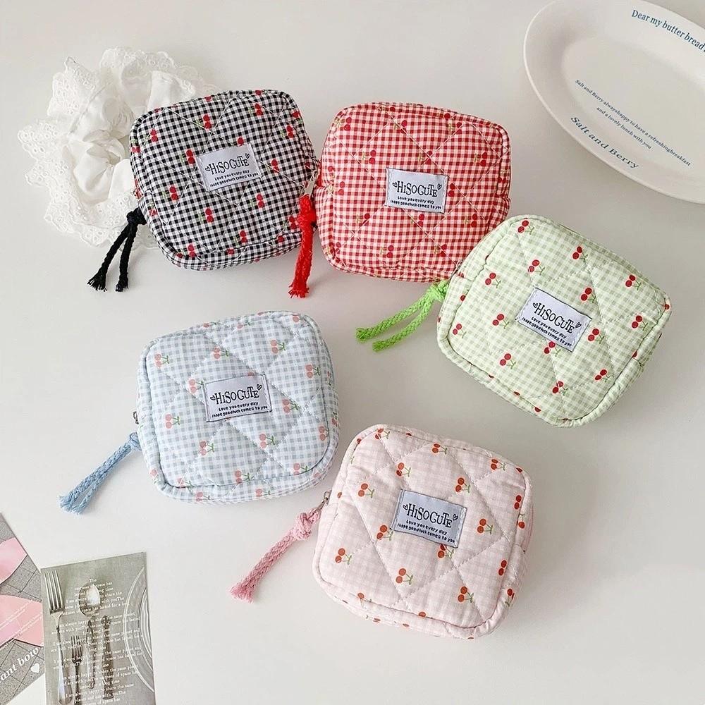 Large Capacity Fruit Cherry Pencil Bag Single Layer Cloth Plaid Pen Bag  School Office