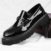 Luxury Brand Men's Metal Buckle Loafers Round Toe Business Formal Thick Sole Leather Shoes Fashion Wedding Groomsmen Derby Shoes