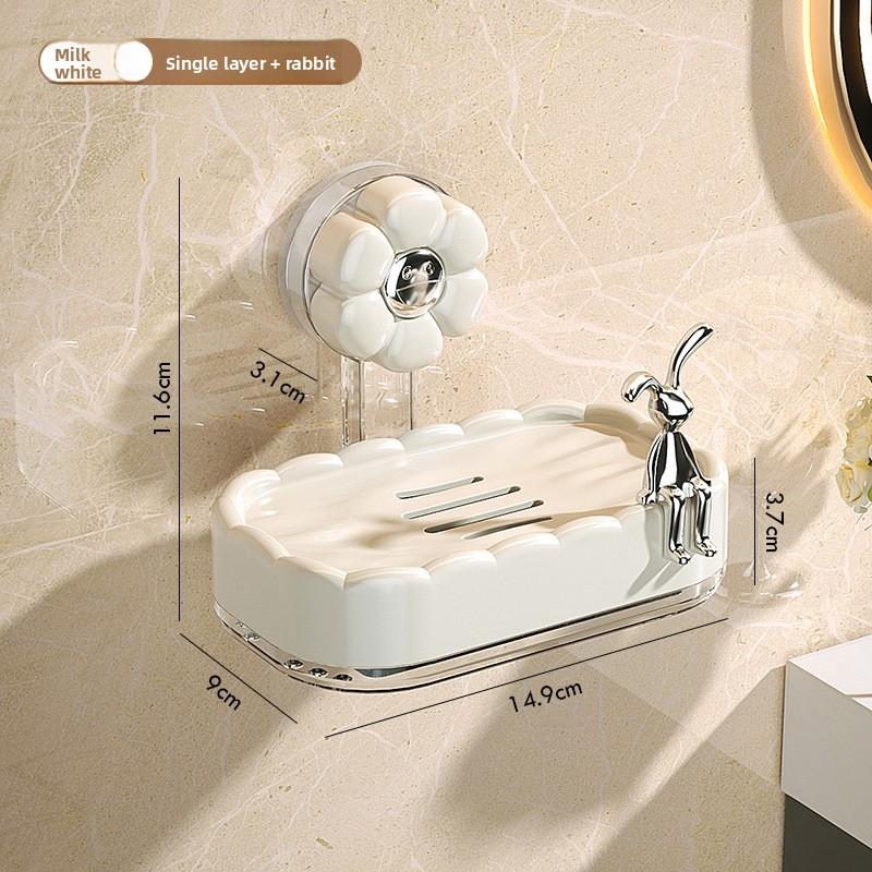 Suction Cup Soap Box, Wall-mounted Soap Box, Shelf, No Need for Drilling, Home Bathroom, Draining, Double-layer Bathroom Storage