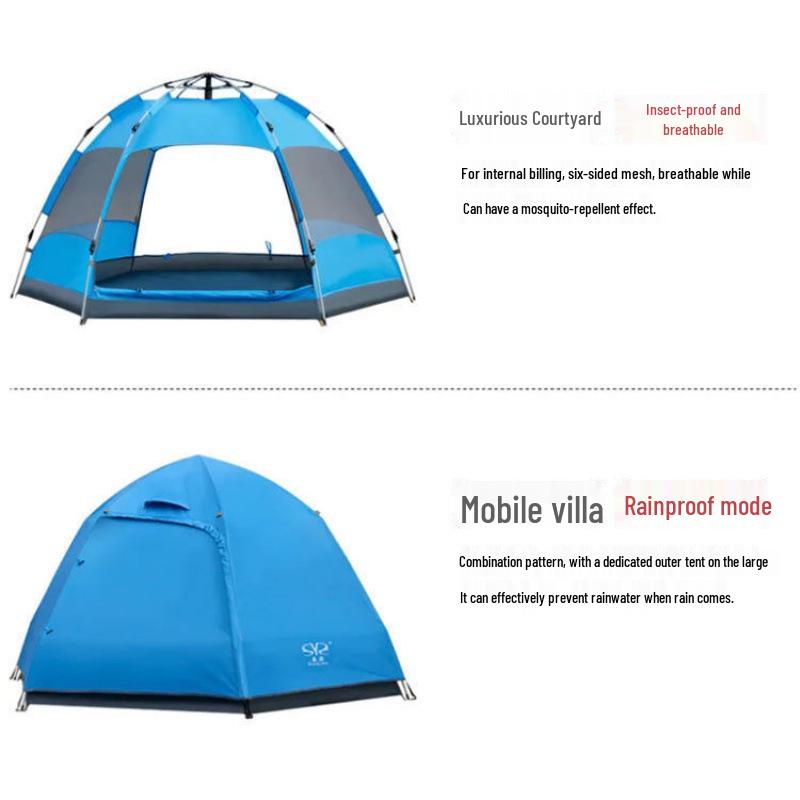 Quick Open Folding Double Layer Tent for 3-5 People - Perfect for Camping, Beach, or Park