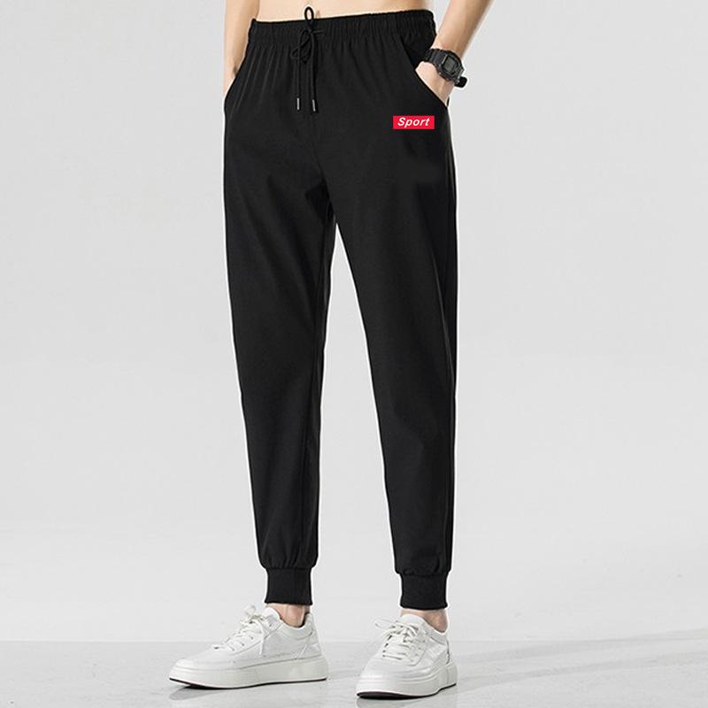 Pants men's trend summer thin loose large size fat guy 0kg casual tied feet nine-point sports trousers