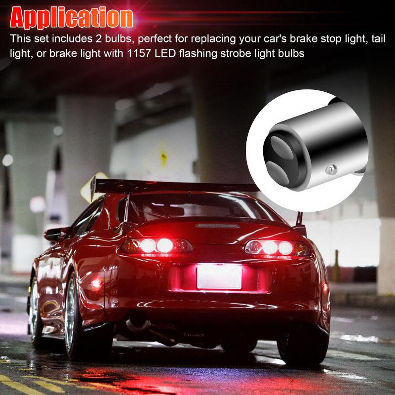 2Pcs 1157 LED Bulbs 12V 66SMD Super Bright Low Power Strobe Light 360 Degrees Safety Warning Brake
