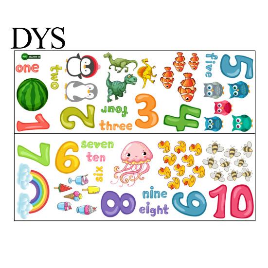 Number Wall Sticker 2Pcs/Set Cartoon 1-10 Numbers Animal English Words Educational PVC Living Room Learning Decal Kindergarten Supplies