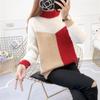 Fall/Winter Women's Color-Blocked Sweaters Loose Pullover Knitwear Half-Turtleneck Stretch Knit Sweater Jumper