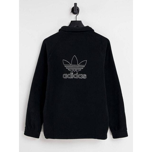 

Черная флисовая футболка с молнией 1/4 adidas Originals Trefoil