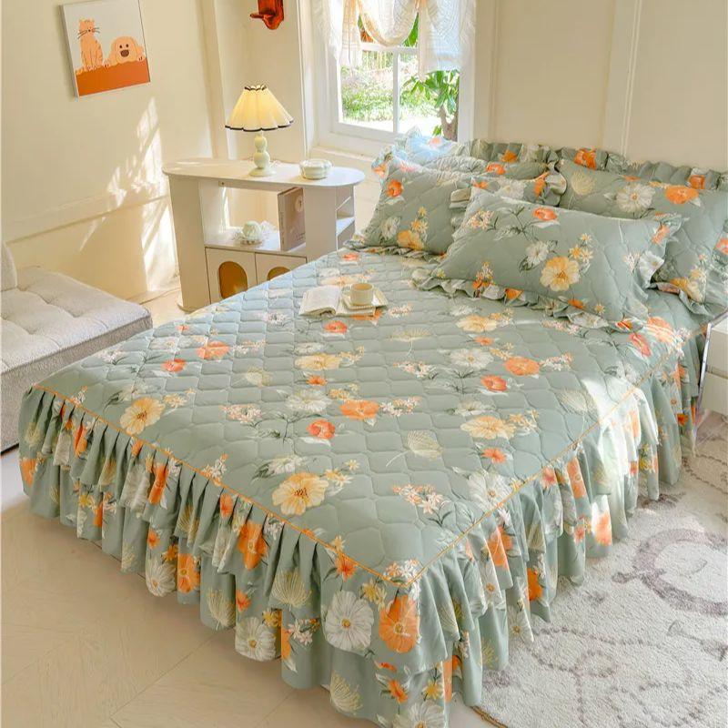 1pc Thicken Bed Skirt Floral Style Bed Linen Double Layered Lace Bed Cover Home Bedspread faldones de cama (No Pillowcase)