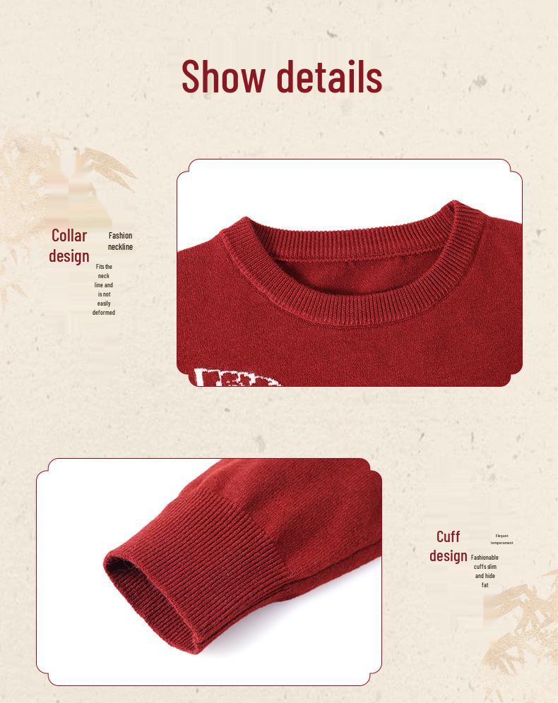 2025 Stylish Knit Base Layer Top for Middle-Aged & Elderly Women - Autumn/Winter Red Sweater