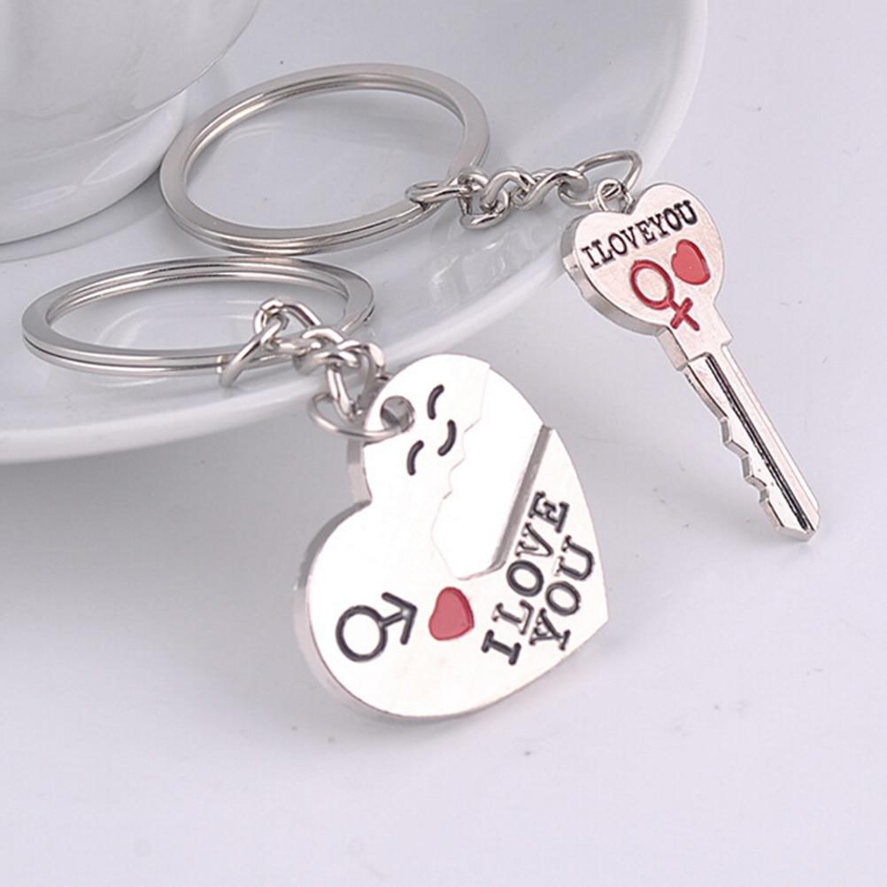 Love Heart Key Chains Lock Rings Bag Jewelry Wedding Trinket Valentine Day Gift