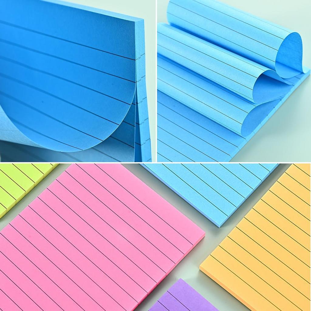 (8 Pads) Lined Sticky Notes 4x4 in Post, 8 Colors Self Sticky Notes Pad Its, Bright Post Stickies Colorful Big Rectangular Sticky Notes Ruled