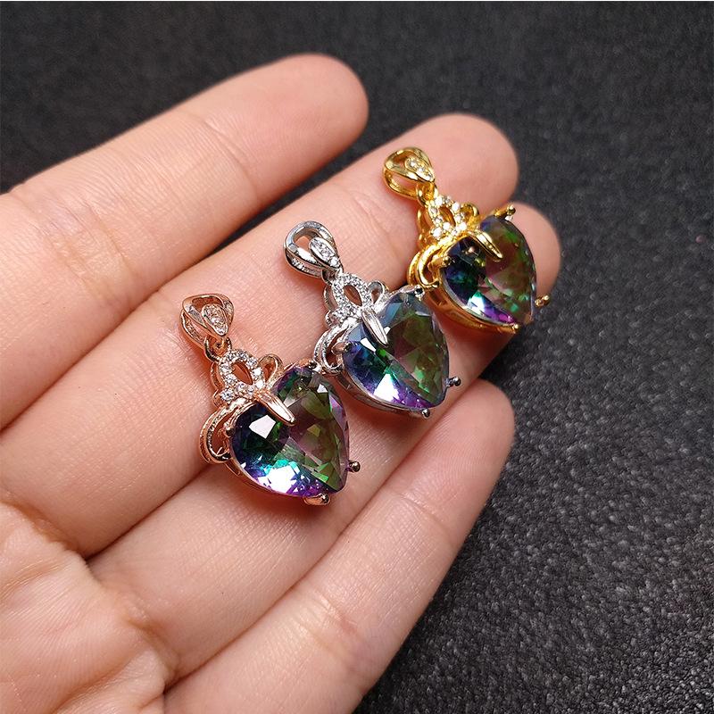 Heart-Shaped Gold Pendant Rainbow Necklace with Imitation Tourmaline - Valentine's Day Gift