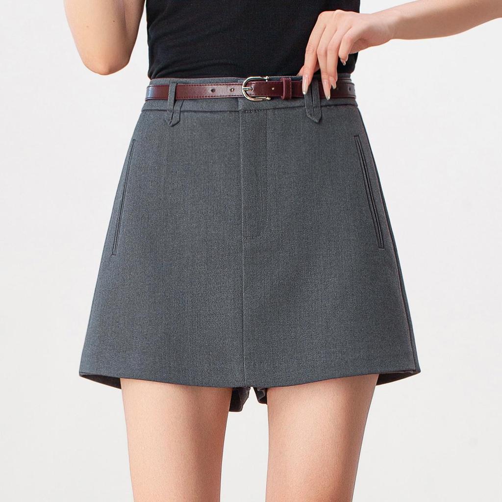 Academy Style Damen High Waist Graue A-Linien Culottes - Schlankmachende Petite Rockshorts für Herbst 2025