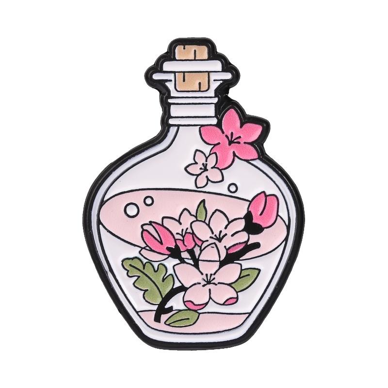 Aesthetic Bottle Flower Badges Wild Daisies Cherry Blossom Enamel Pin Cartoon Morning Glory White Lily Brooch Plant Accessories