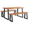 3 Piece Dining Set with Live Edge Solid Acacia Wood