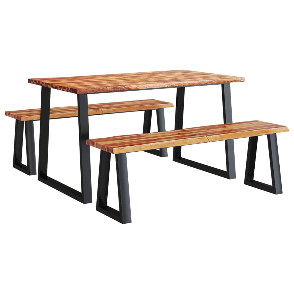 3 Piece Dining Set with Live Edge Solid Acacia Wood