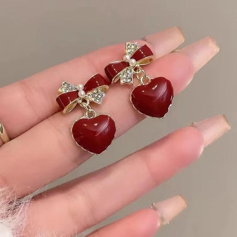New Wine Red Geometric Hanging Earrings for Women Metal Pendants Dangle Earrings Red Color Exaggerated Drop Earrings aretes