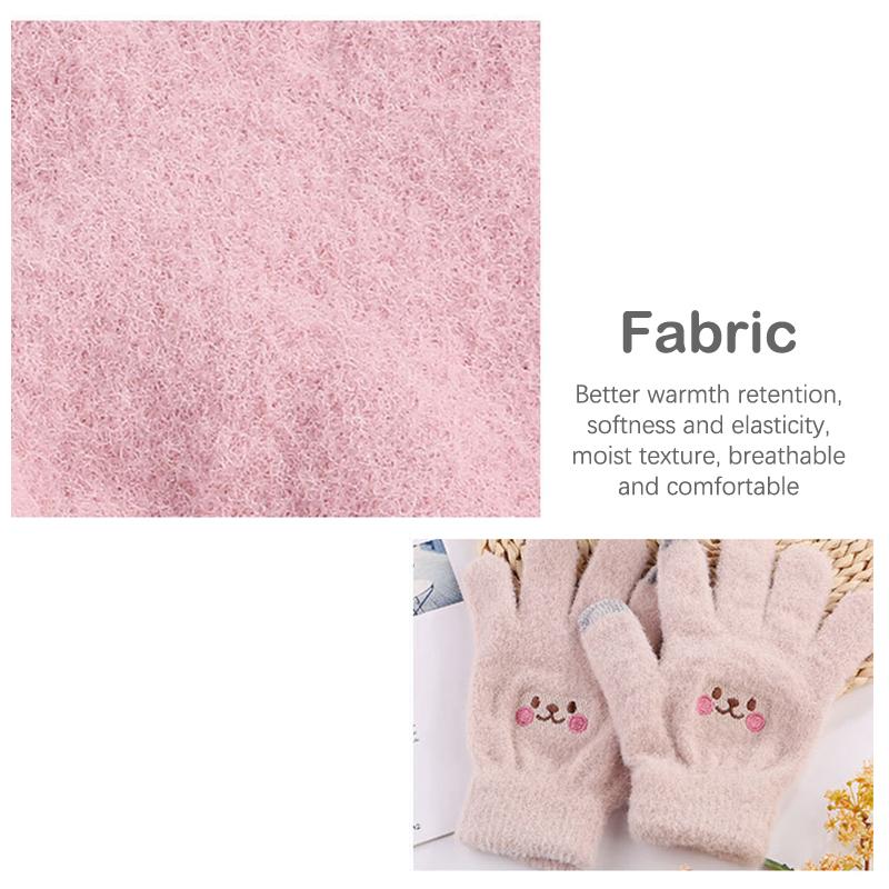 Smile Face Printing Gloves Mobile Phone Touchscreen Knitted Gloves Women Winter Thick Warm Adult Soft Mink Fluffy Gloves