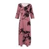 Dresses For Womens Vintage Print Tunic Waisted Midi Dress Summer Casual 3/4 Sleeve Dress