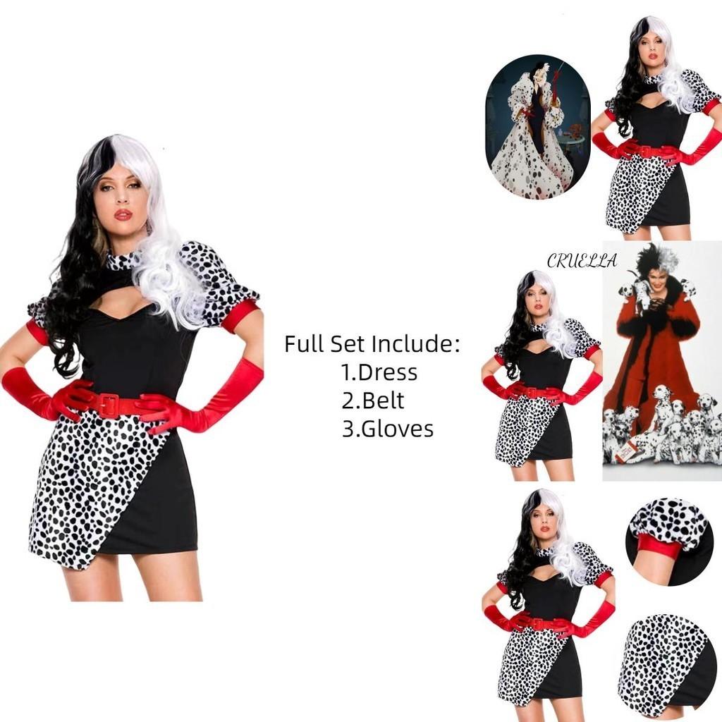 101 Dalmatiner Cosplay-Kostüm für Damen – Sexy Schurkenkleid für Halloween