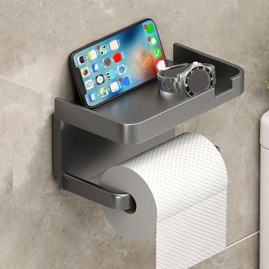 Toilet Paper Holder with Storage Shelf Strong Load-bearing Simple Installation Self-Adhesive Roll Paper