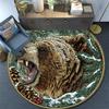 Grizzly Bear Round Area Rug,Carpet Rug for Living Room Bedroom Sofa Playroom Decor,Non-slip Floor Mat