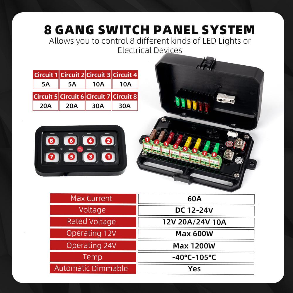 6/8-Way LED Spotlight Fuse Panel Switch System for Wrangler