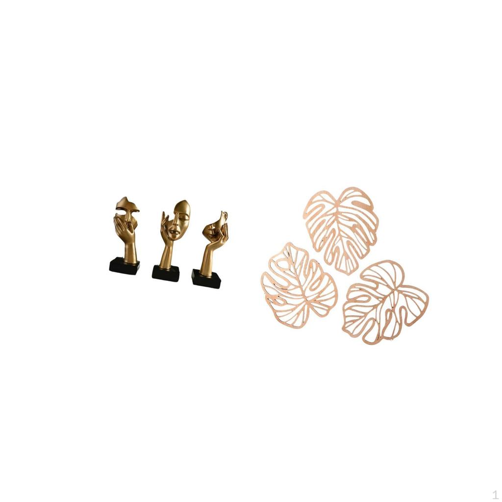 Resin Thinker Statues And Palm Leaves Wood Wall Decor Abstract Art Sculptures Creative Tabletop