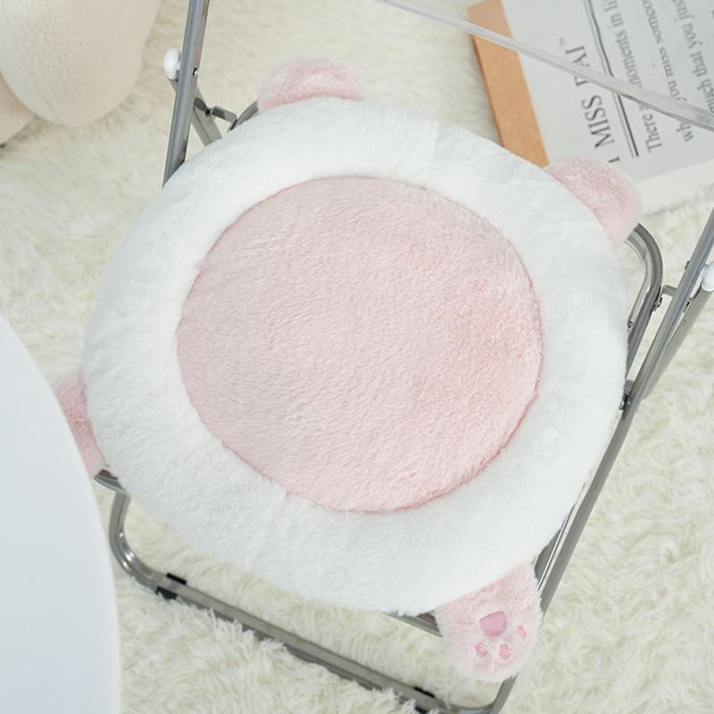 Cute Panda Round Plush Cushion With Faux Fur Cover For Bedhead Lounge And Back Support