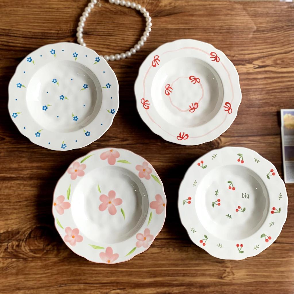 Korean INS Style Hand-Painted Irregular Ceramic Plate for Desserts, Salads, and Soups