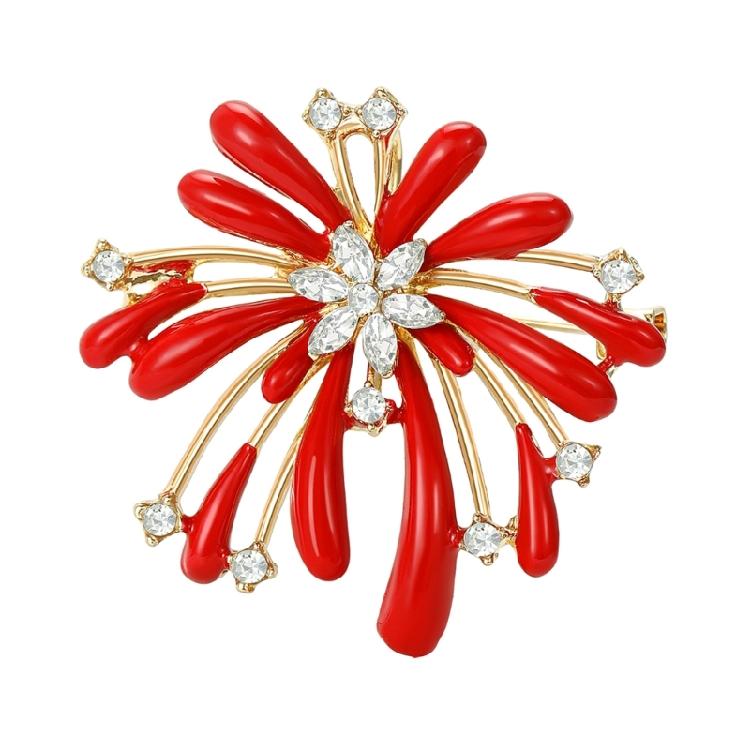 Stylish Pyrotechnics Brooch Featuring Glittering Rhinestones for Enhanced Outfit Appeal Suitable for Various Occasions красный