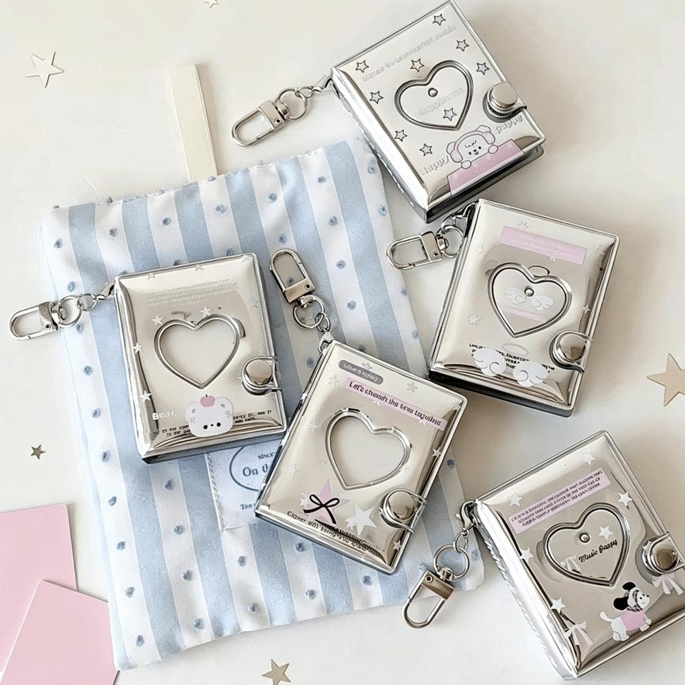Silver Glossy Photo Cards Storage Book Clear Pocket Album Keychain INS Mini Photo Album Daily Use