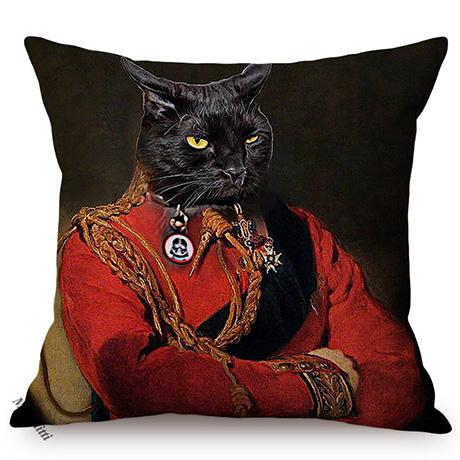 Cat Funky Animal Portrait Europe Renaissance Oil Painting Posters Style Decorative Throw Pillow Cases Linen Sofa Cushion Cover